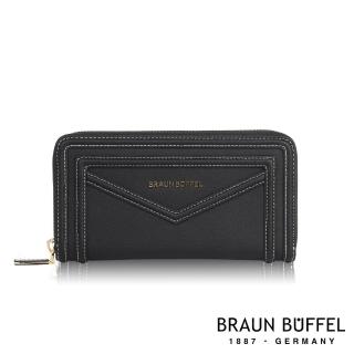 【BRAUN BUFFEL 德國小金牛】台灣總代理 凱特-A 12卡拉鍊長夾-黑色(BF678-602-BK)