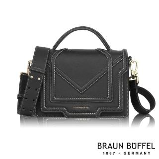 【BRAUN BUFFEL 德國小金牛】台灣總代理 凱特-A 蓋面斜背包-黑色(BF678-A46-BK)