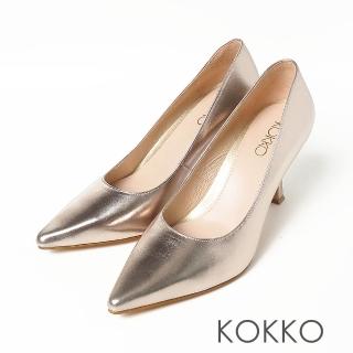【KOKKO 集團】柔軟手感綿羊皮尖頭細高跟鞋(璀璨金)