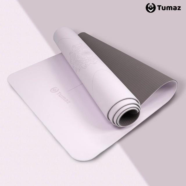 【Tumaz 月熊】6mm 體位線TPE雙色瑜珈墊(贈背帶+收納網袋)