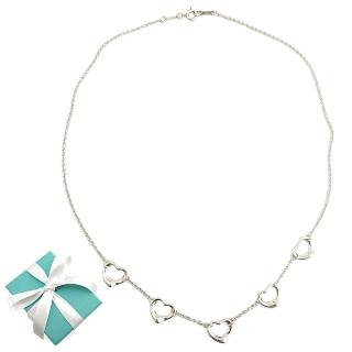 【Tiffany&Co. 蒂芙尼】925純銀-5個Open Heart心型墜飾女用頸鍊項鍊