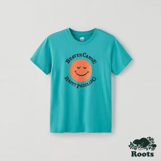 【Roots】Roots 女裝- 夏日露營系列 快樂野營人寬版短袖T恤(青色)