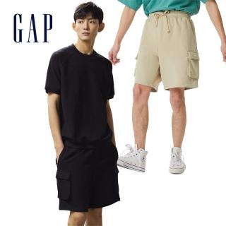 【GAP】男女同款 碳素軟磨 法式圈織系列 工裝舒適休閒短褲(多色可選)