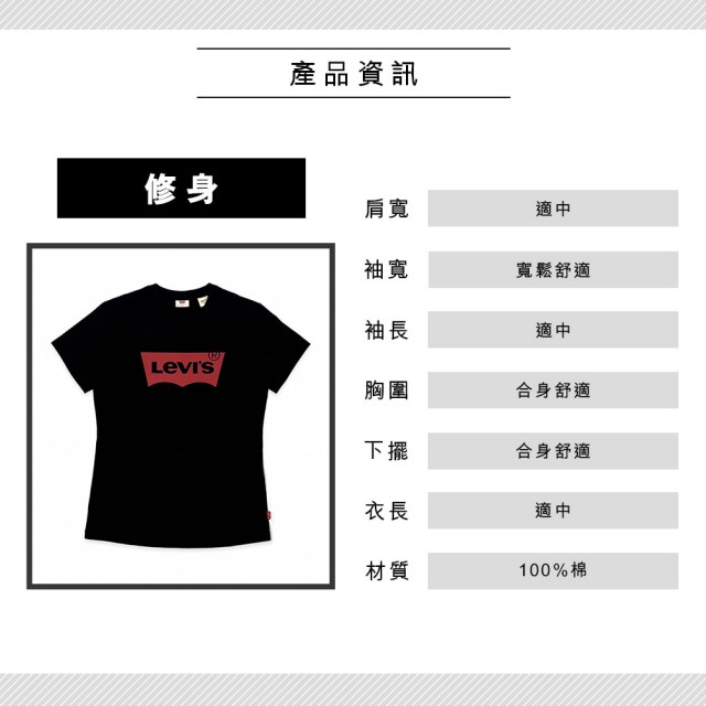 【LEVIS】女款 重磅短袖T恤/修身版型/經典Logo/210GSM厚棉 黑 上衣 熱賣單品 A2806-0000