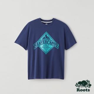【Roots】Roots 男裝- 海狸獨木舟系列 經典LOGO短袖T恤(藍色)