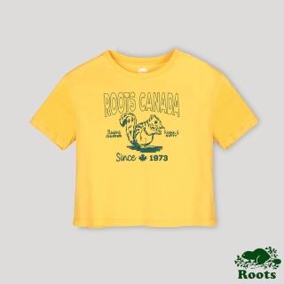 【Roots】Roots 女裝- 夏日露營系列 野生動物寬短版短袖T恤(黃色)