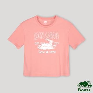 【Roots】Roots 女裝- 夏日露營系列 野生動物寬短版短袖T恤(紫紅色)