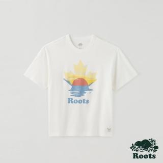 【Roots】Roots 中性- 夏日露營系列  楓葉日落短袖T恤(白色)