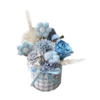 【Flower Plus】天空藍  千鳥格永生乾燥花禮(永生乾燥花)