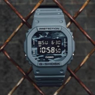 【CASIO 卡西歐】G-SHOCK 百搭迷彩 酷灰藍 經典系列(DW-5600CA-2)