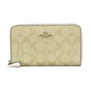 【COACH】COACH 金字小馬車LOGO印花PVC12卡拉鏈長夾(卡其x白)