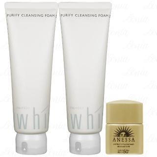 【SHISEIDO 資生堂國際櫃】優白洗面皂#滋潤型130g*2+安耐曬 金鑽高效防曬露A 3X版(12ml 公司貨)
