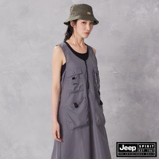 【JEEP】女裝 軍風輕量多口袋修身長版洋裝(灰色)