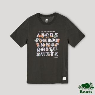 【Roots】Roots 男裝- 夏日露營系列 字母與動物短袖T恤(鐵灰色)