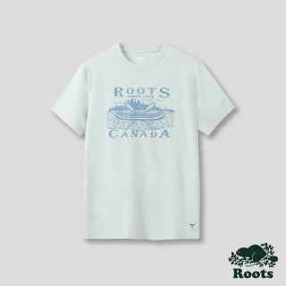 【Roots】Roots 男裝- 獨木舟圖案短袖T恤(霧藍)
