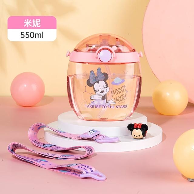 【Disney 迪士尼】進口TRITAN材質 兒童吸管水壺 附背帶 550ml(冰雪奇緣 米奇 米妮 跳跳虎 平輸品)