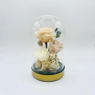 【Blumenladen花寓】質感金屬玻璃永生花盅-奶茶戀人的味道(永生花 永生花禮 恆星花)