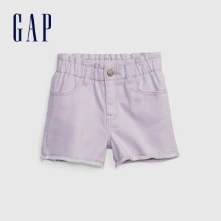 【GAP】女幼童 高腰輕薄毛邊牛仔短褲(856635-淺紫色)