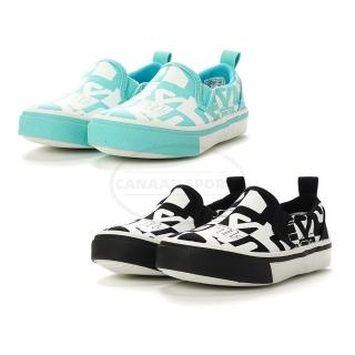 【FILA】KIDS 童鞋 帆布鞋 懶人鞋 便鞋 免綁帶 中童鞋 大童鞋(2-C826W-001黑白/2-C826W-331粉綠 兩款任選)