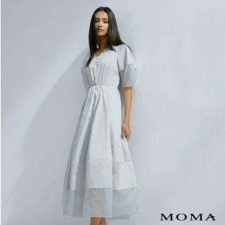 【MOMA】拼接透紗公主袖洋裝(灰色)