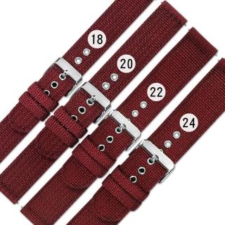 【Watchband】18.20.22.24 mm / 各品牌通用 快拆錶耳 休閒尼龍帆布錶帶(酒紅色)