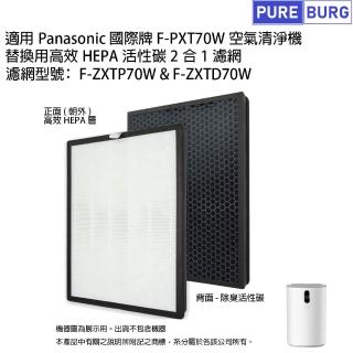 【PUREBURG】適用Panasonic國際牌F-PXT70W空氣清淨機 副廠HEPA活性碳2合1濾網