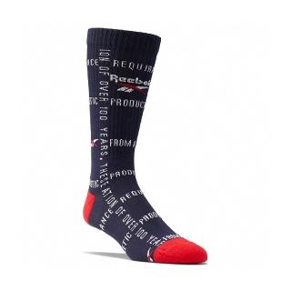 【REEBOK】長襪 Classic Crew Socks 男女款 深藍 紅 標語 幾何 圖形 加厚 襪子(GG6744)