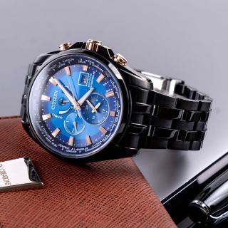 【CITIZEN 星辰】彭政閔 代言人配戴款台灣25週年限定款 電波不鏽鋼腕錶/黑x藍面(AT9126-82L)