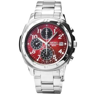 【SEIKO 精工】精工三眼計時鋼帶錶-酒紅(SND495P1)