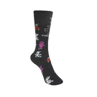 【REEBOK】襪子 CL Fury 黑 多色 男女款 長襪 中筒襪 塗鴉 休閒 黑襪 穿搭(GN5572)