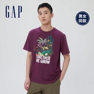 【GAP】男女同款 Gap x RON FINLEY藝術家聯名系列 印花短袖T恤(867841-紫色)
