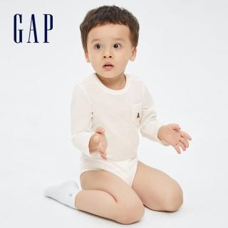 【GAP】嬰兒 布萊納系列 純棉長袖包屁衣(729997-白色)