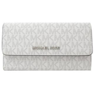 【Michael Kors】金屬LOGO滿版MK印花三折多卡扣式零錢長夾(灰白)