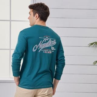 【NAUTICA】男裝極簡品牌LOGO長袖T恤(港灣藍)