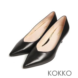 【KOKKO 集團】柔軟手感綿羊皮尖頭細高跟鞋(黑色)