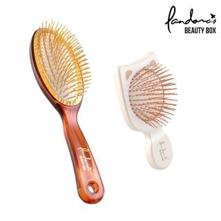 【Pandora’s Beauty Box 潘朵拉的美妝盒】黃金梳與喵銅梳套組2入組(梳子/黃金梳/銅離子梳/按摩梳)