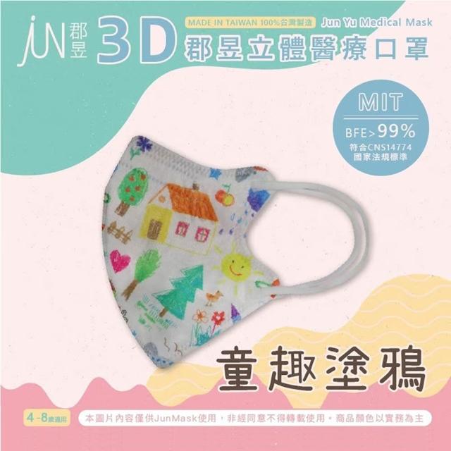 【JUN 郡昱】成人 兒童 小童3D立體醫療口罩一盒/30入(適合1-8歲-兒童口罩、成人口罩 立體口罩)
