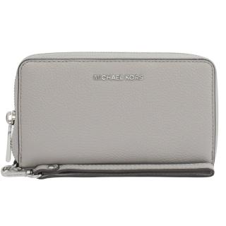 【Michael Kors】新版經典荔枝紋手提式手機袋零錢中長夾(珍珠灰)