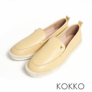 【KOKKO 集團】極度舒適全真皮懶人彎折麻編休閒鞋(黃色)