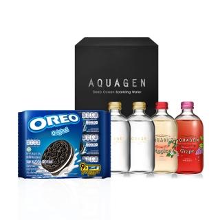 【AQUAGENxOREO】 甜蜜派對氣泡組(葡萄&蘋果風味款 330mlx4瓶+奧利奧夾心餅乾隨手包香草*1)