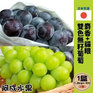 【阿成水果-中秋禮盒】日本空運麝香+貓眼雙色無籽葡萄(2串/1.2kg/盒)