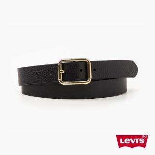 【LEVIS】女款 真皮皮帶 / 簡約圓方釦頭 / 質感皮紋 黑 人氣新品