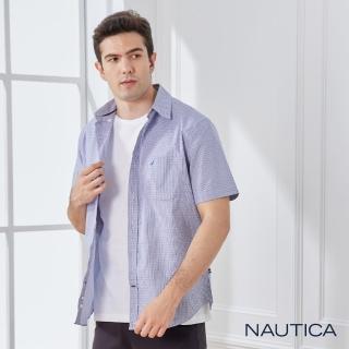 【NAUTICA】男裝防皺交織紋防袖襯衫(藍色)