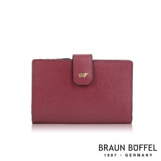 【BRAUN BUFFEL 德國小金牛】台灣總代理 奧菲莉亞-TW 兩折中夾-深櫻桃色(BF688-502-DC)