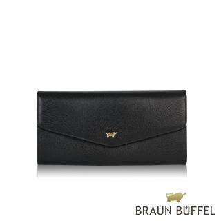 【BRAUN BUFFEL 德國小金牛】台灣總代理 奧菲莉亞-F1 兩折長夾-黑色(BF693-621-BK)