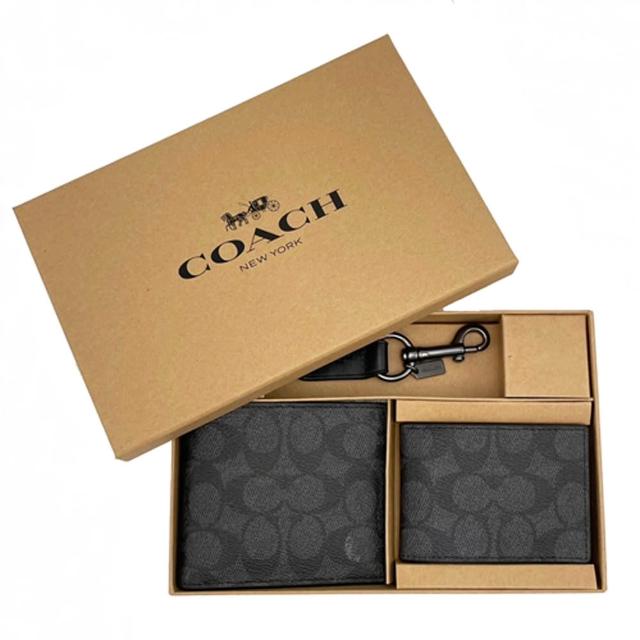 【COACH】C LOGO男款8卡活動證件夾短夾附鑰匙圈禮盒(多色選一)