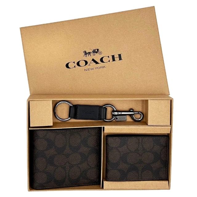 【COACH】C LOGO男款8卡活動證件夾短夾附鑰匙圈禮盒(多色選一)