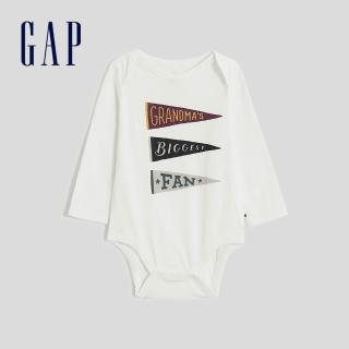 【GAP】嬰兒 布萊納系列 印花長袖包屁衣(429365-白底印花)