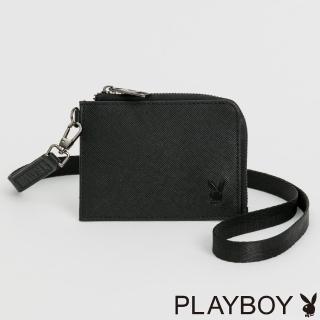 【PLAYBOY】L拉零錢包附頸掛繩 Centers系列(黑色)