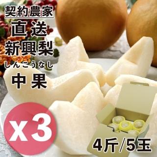 【日本契約農家直送-中秋禮盒】鳥取縣日本梨穗新興水梨中果4斤5顆X3盒(優質梨穗才能培育出特秀水梨)